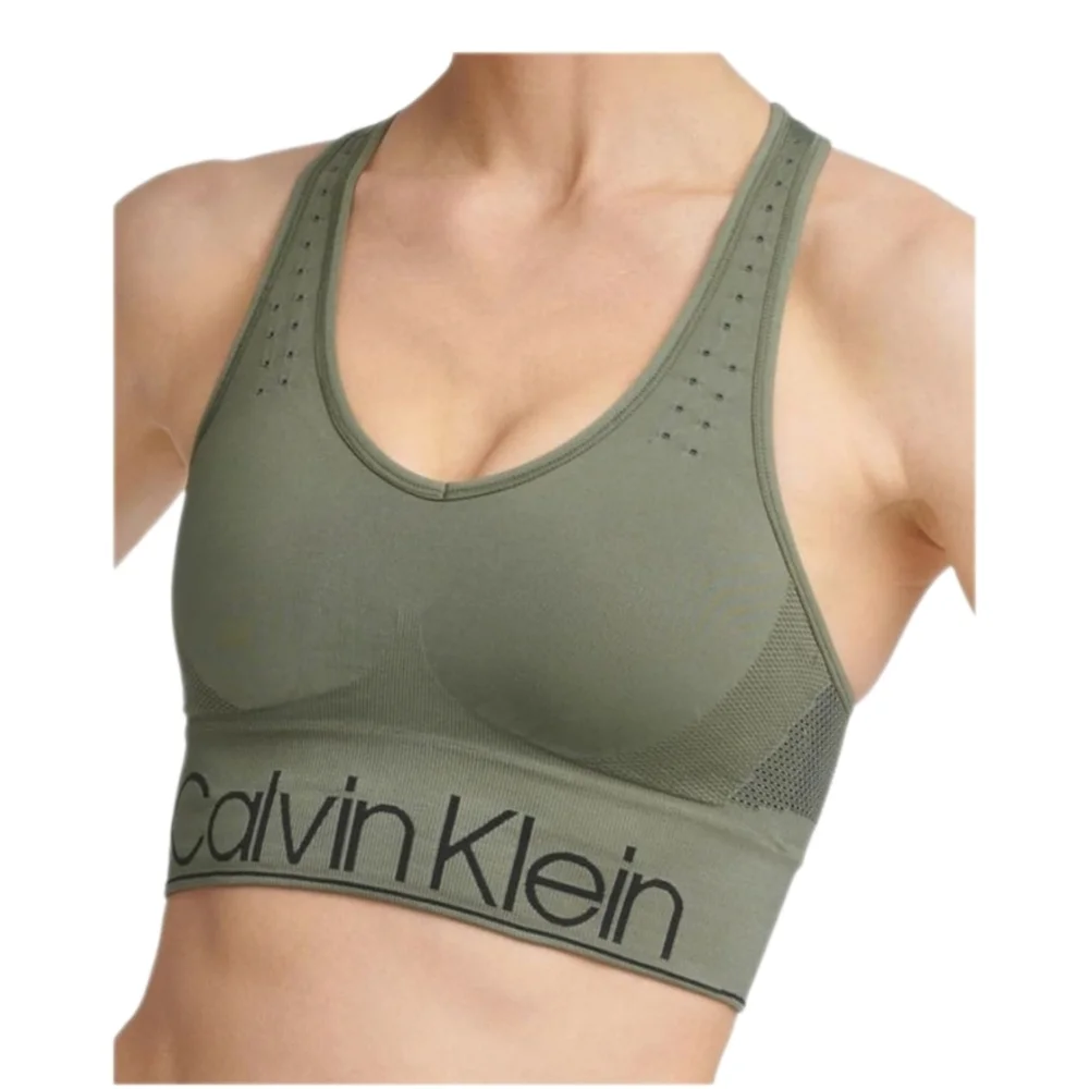 Calvin Klein Performance Women's Mid-Impact Sports Bra Green/Black X-Small - Picture 1 of 3